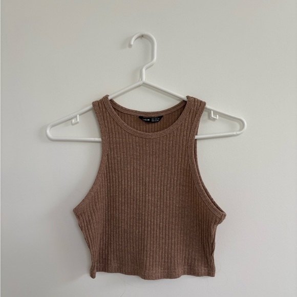 Brown Ribbed Crop Top - Picture 1 of 3